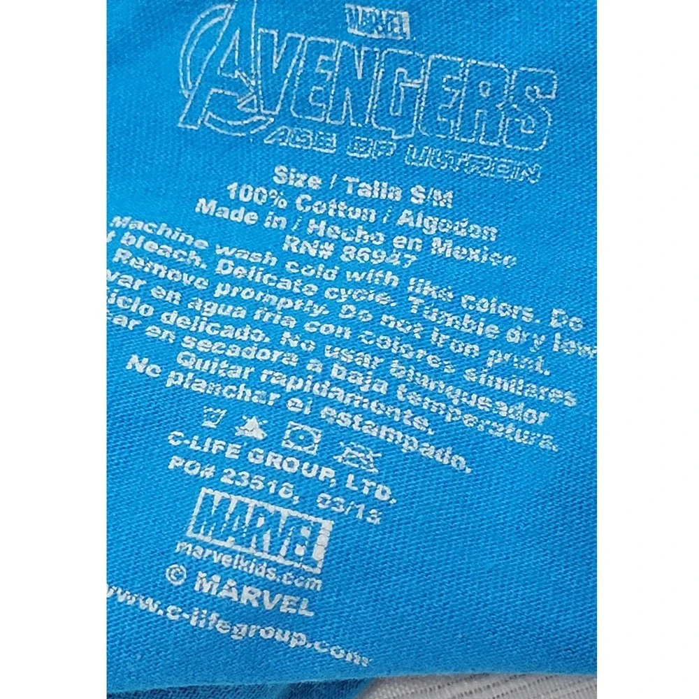 Marvel Avengers Age of Ultron Blue Graphic T-Shirt Kids Size S/M Hulk Iron Man - Picture 4 of 4